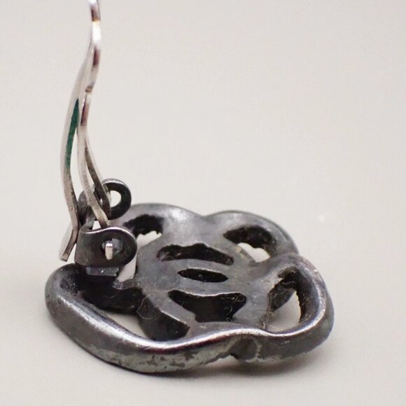 CHANEL Logo Camellia Motif Rhinestone Earrings 00A Silver France - Picture 11 of 16